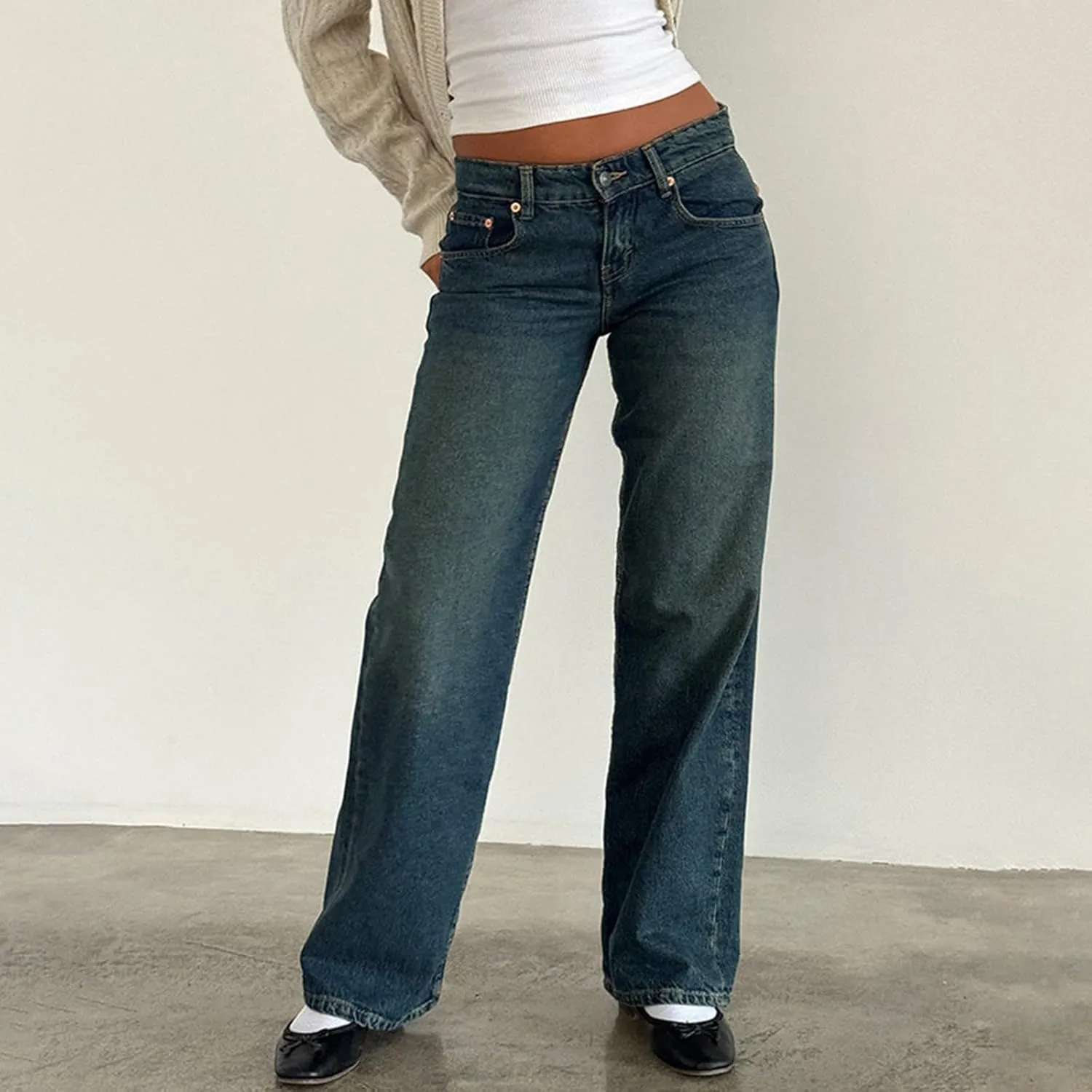 Straight Leg Jeans for Women,High Waisted Wide Leg Loose Microelastic Boyfriend Denim Pants Baggy Jeans Y2K