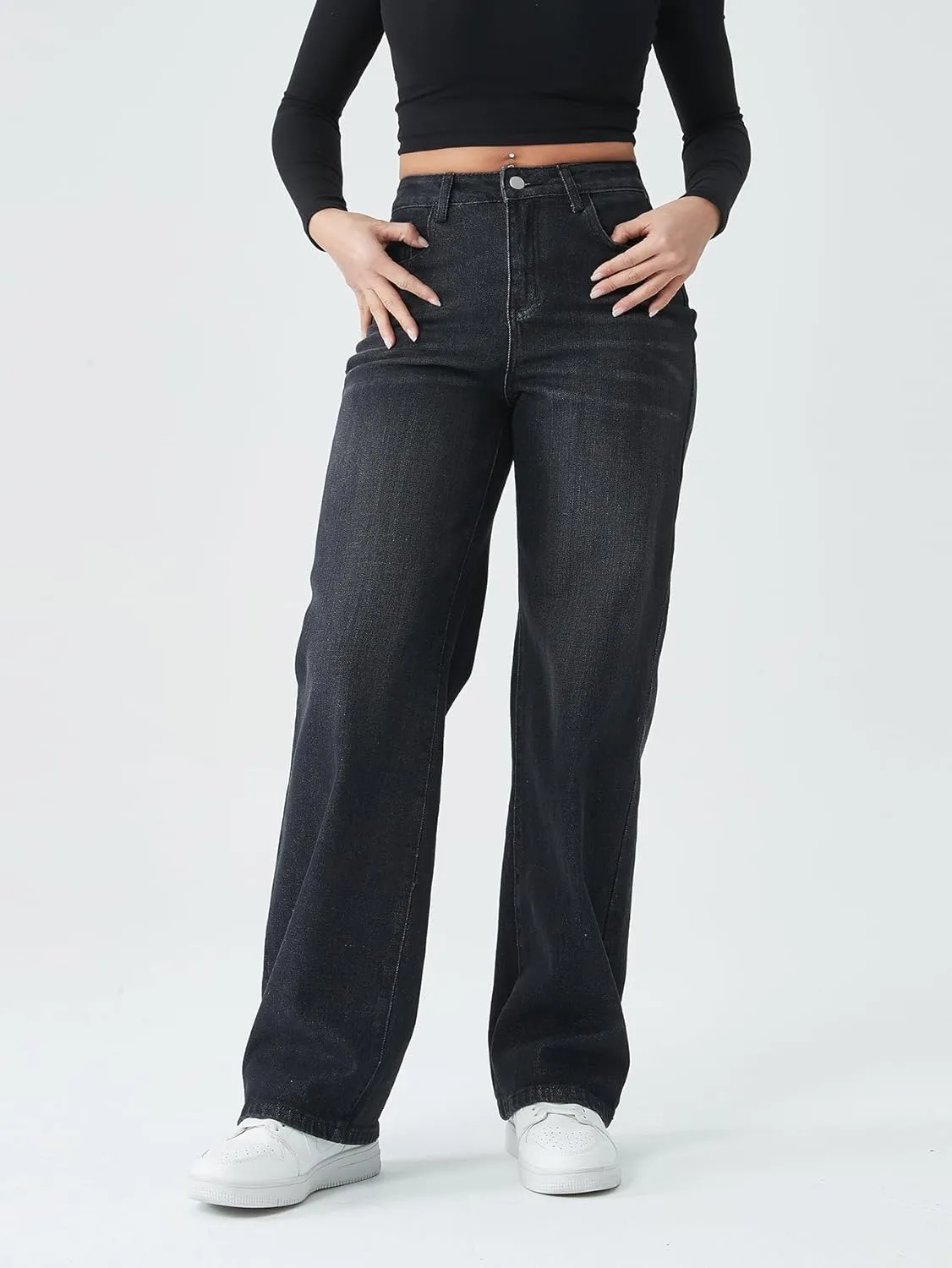Straight Leg Jeans for Women,High Waisted Wide Leg Loose Stretchy Boyfriend Denim Pants Baggy Jeans for Women