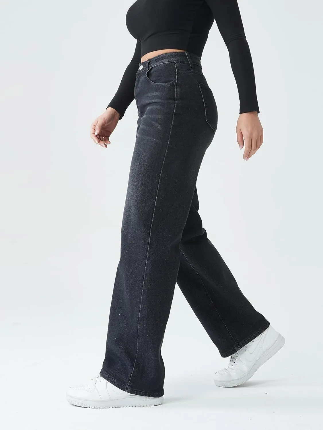 Straight Leg Jeans for Women,High Waisted Wide Leg Loose Stretchy Boyfriend Denim Pants Baggy Jeans for Women