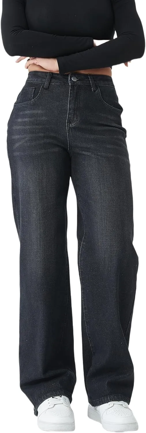 Straight Leg Jeans for Women,High Waisted Wide Leg Loose Stretchy Boyfriend Denim Pants Baggy Jeans for Women