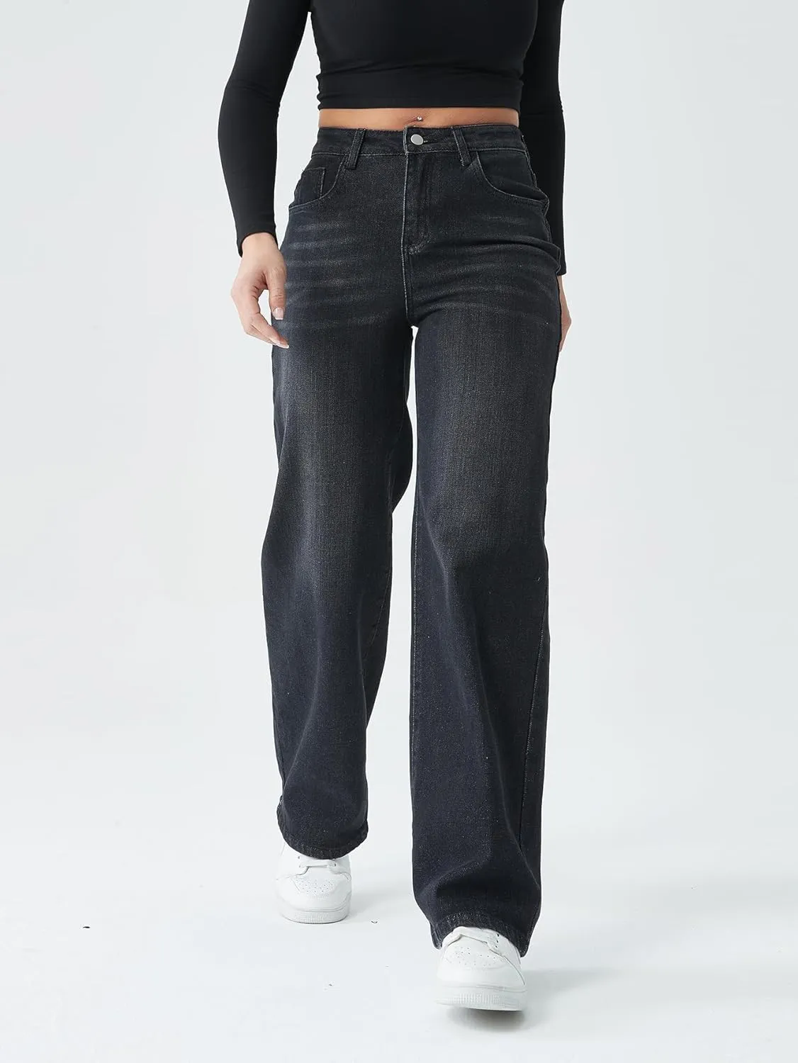 Straight Leg Jeans for Women,High Waisted Wide Leg Loose Stretchy Boyfriend Denim Pants Baggy Jeans for Women