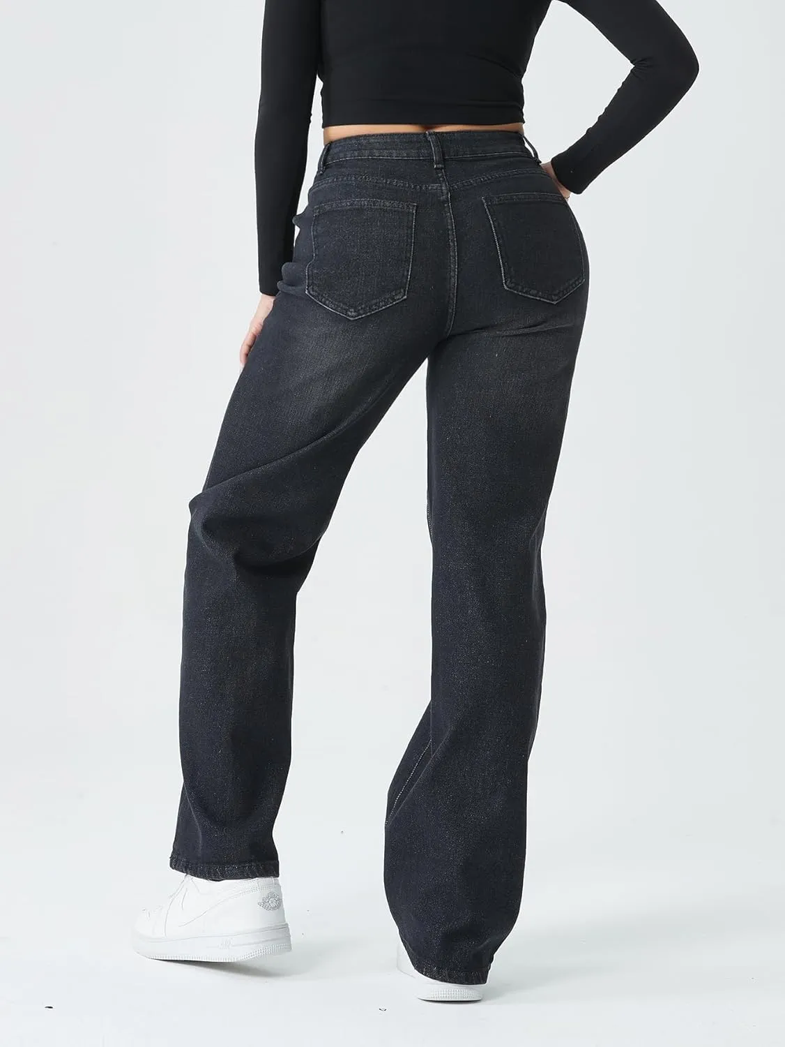Straight Leg Jeans for Women,High Waisted Wide Leg Loose Stretchy Boyfriend Denim Pants Baggy Jeans for Women