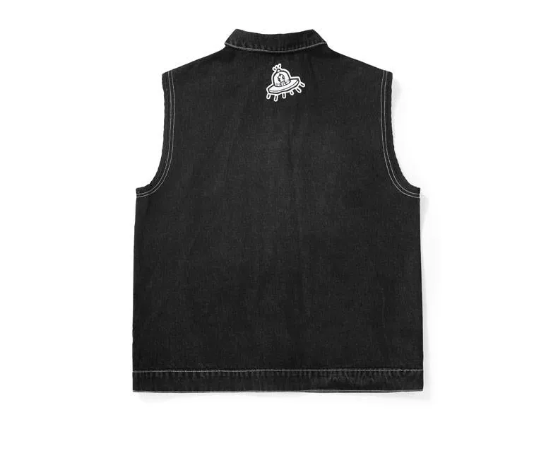 Street Style Color Block Patchwork Denim Vest