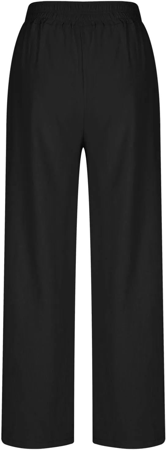 Summer Casual Loose Wide Leg Palazzo Pants for Womens Spring Linen Pants High Waist Flowy Beach Trousers Outfits