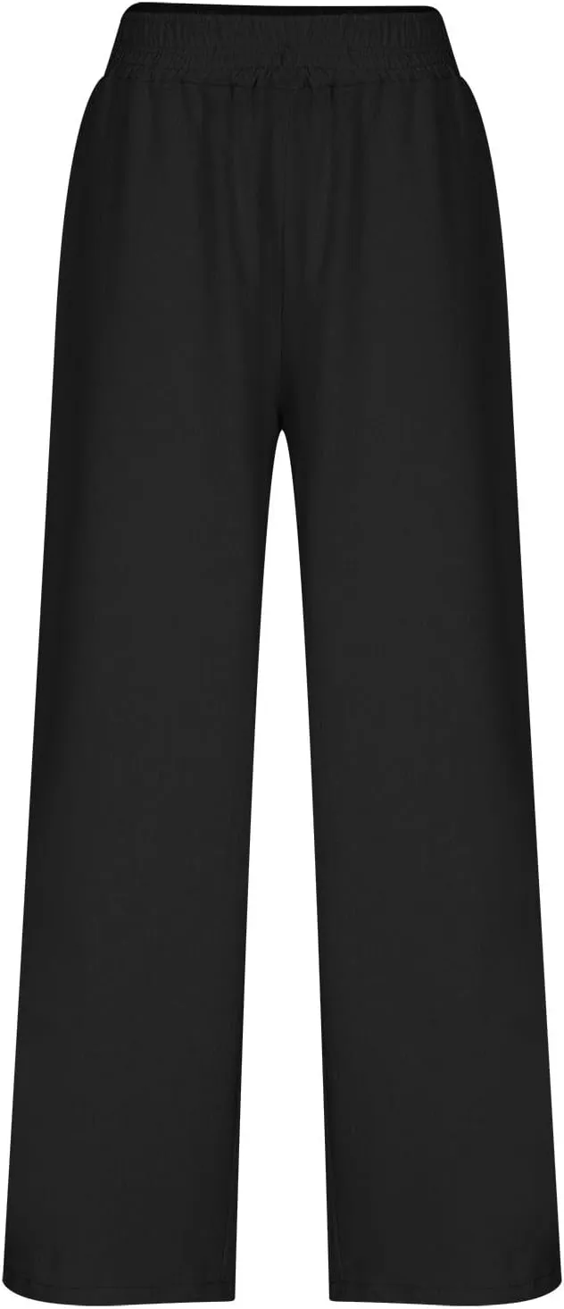 Summer Casual Loose Wide Leg Palazzo Pants for Womens Spring Linen Pants High Waist Flowy Beach Trousers Outfits