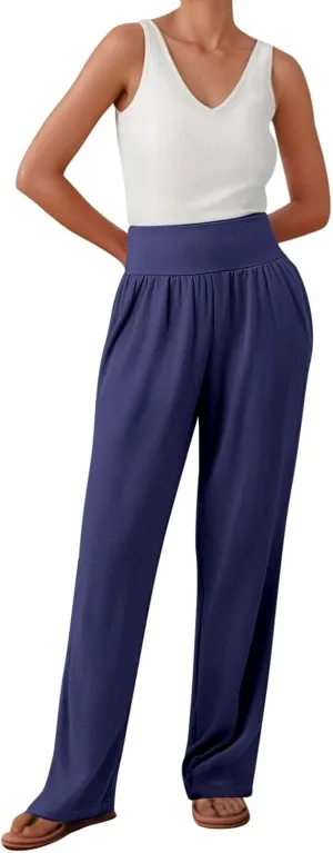 Summer Pants for Women 2025 Vacation Dress Pants Business Casual High Waist Stretchy Trousers Office Slacks Bottoms