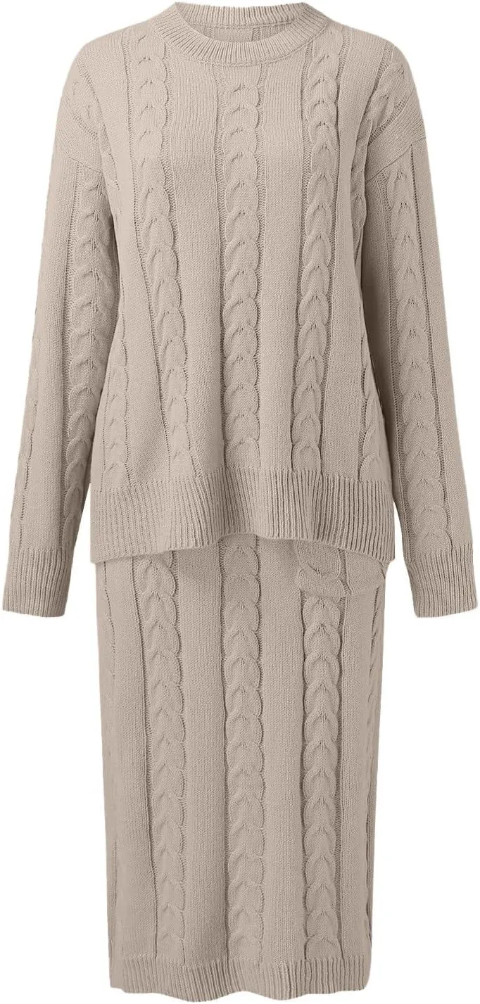 Sweater Skirt Sets for Women Knit Skirt Turtleneck 2 Piece Outfits Fall Midi Pencil Set Winter Skirts Pullover
