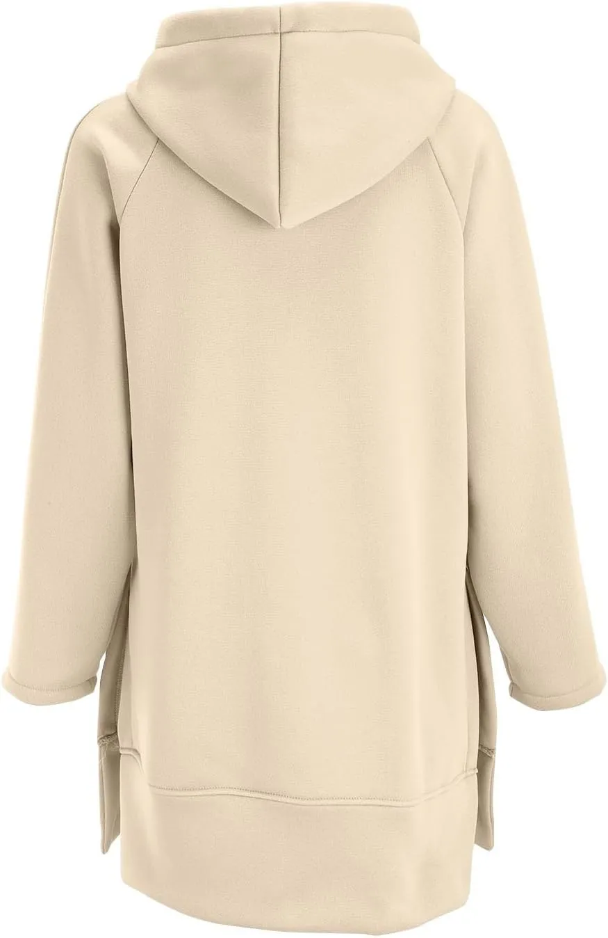 The Warmy Oversized Hoodie Dress for Women Split Hem Pullover Tops Long Sweatshirt with Pocket Casual Dressy Tunics