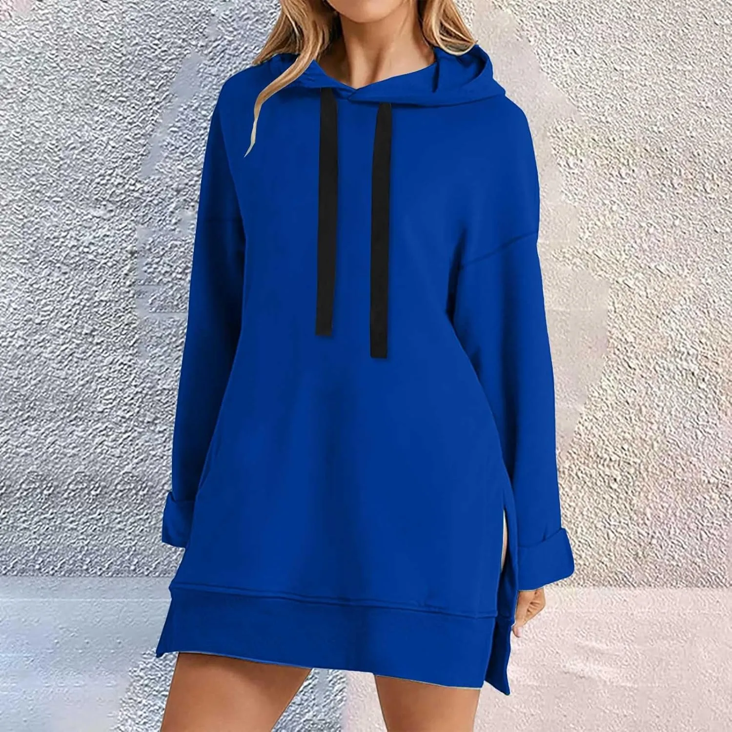 The Warmy Oversized Hoodie Dress for Women Split Hem Pullover Tops Long Sweatshirt with Pocket Casual Dressy Tunics