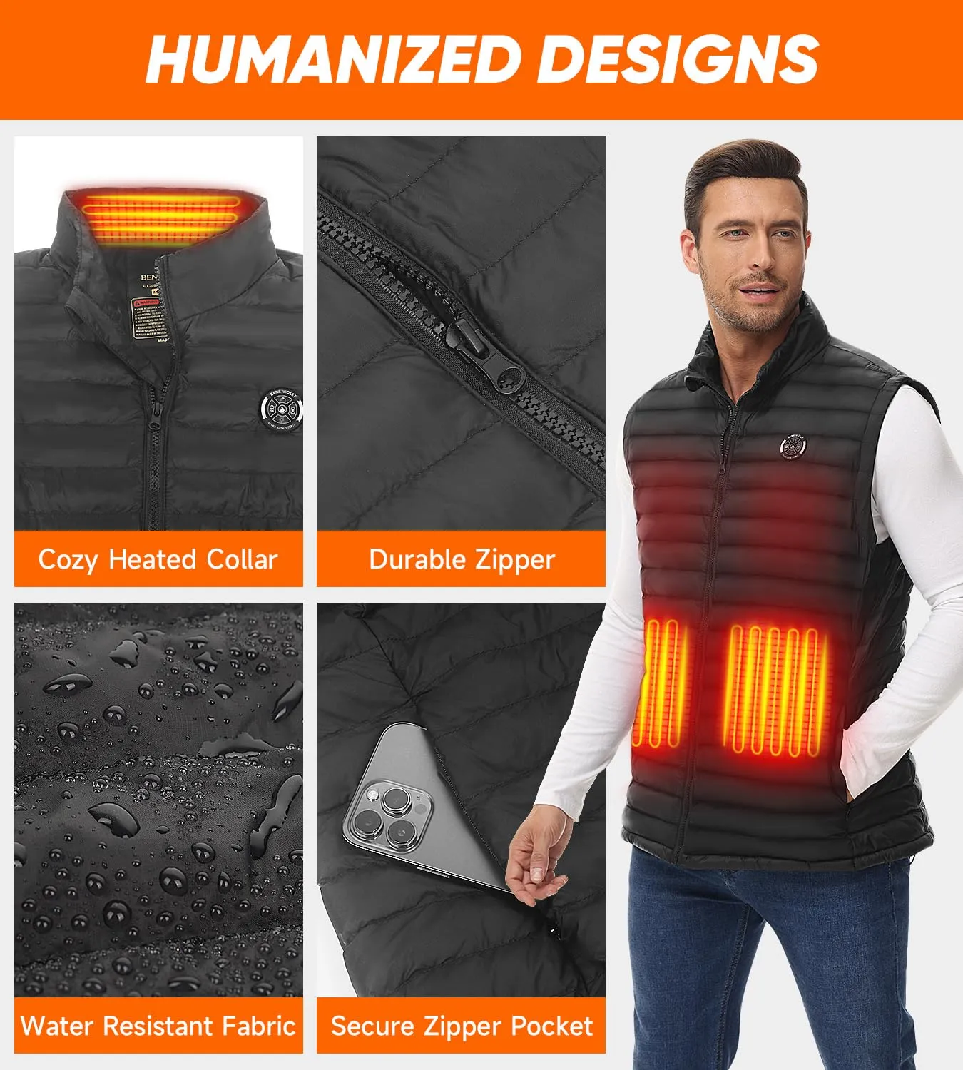 Trefoiled Lightweight Heated Puffer Vest with Battery