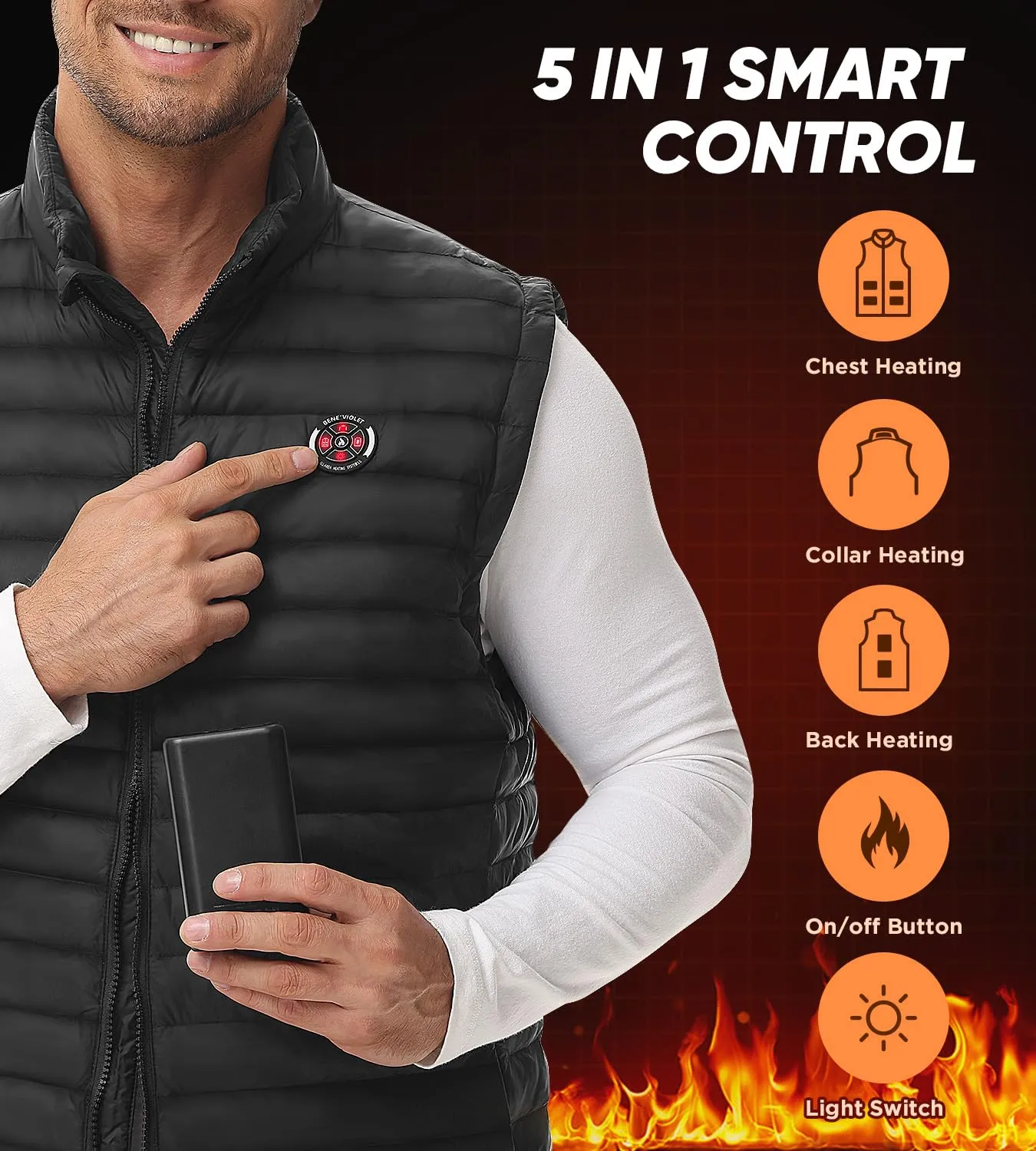 Trefoiled Lightweight Heated Puffer Vest with Battery