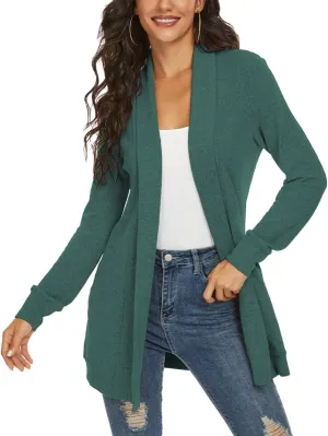 Tribear Women's Long Sleeve Open Front Loose Casual Lightweight Kimono Cardigan