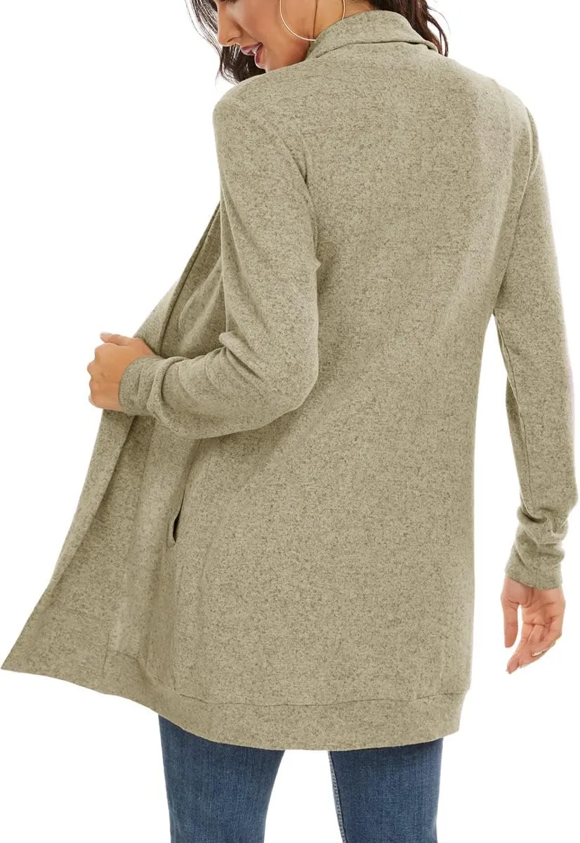 Tribear Women's Long Sleeve Open Front Loose Casual Lightweight Kimono Cardigan