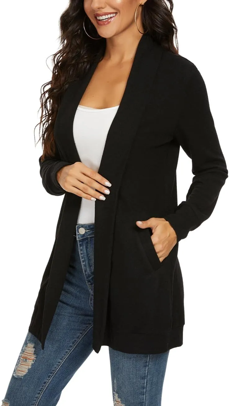 Tribear Women's Long Sleeve Open Front Loose Casual Lightweight Kimono Cardigan