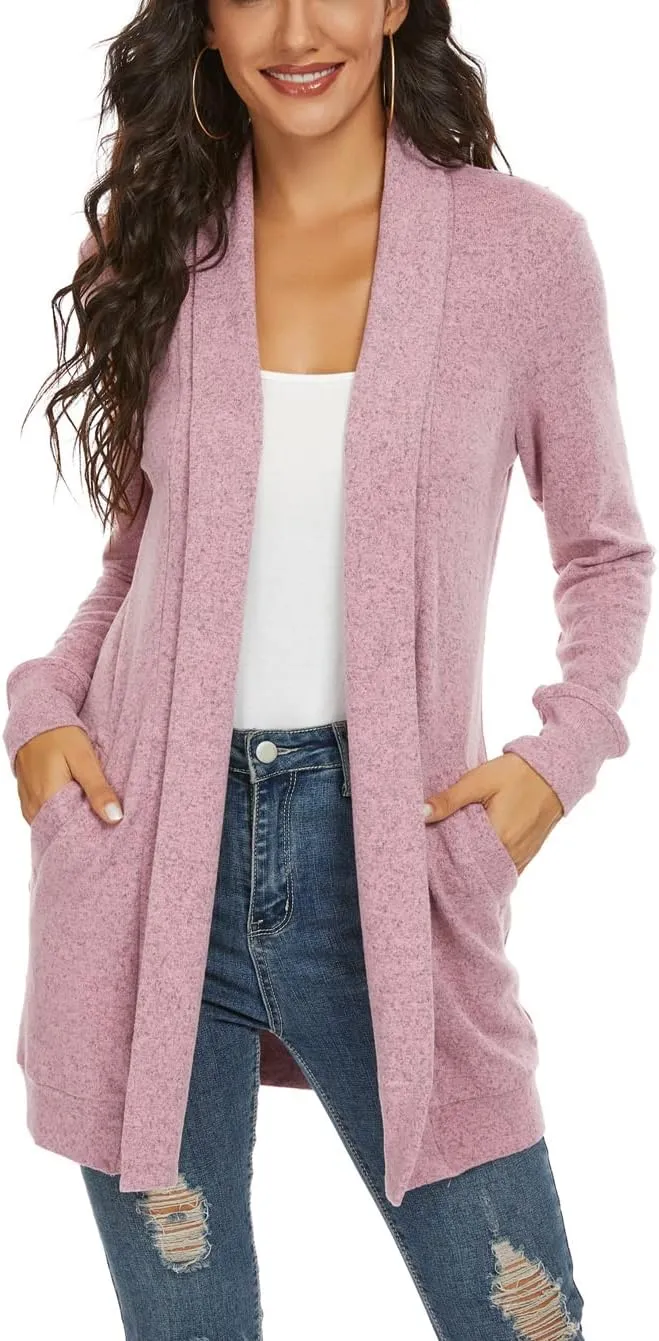 Tribear Women's Long Sleeve Open Front Loose Casual Lightweight Kimono Cardigan
