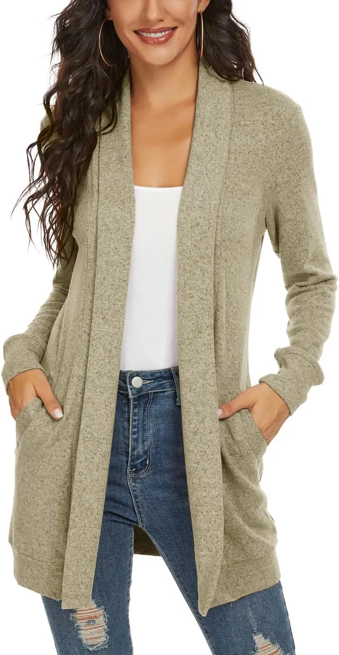 Tribear Women's Long Sleeve Open Front Loose Casual Lightweight Kimono Cardigan