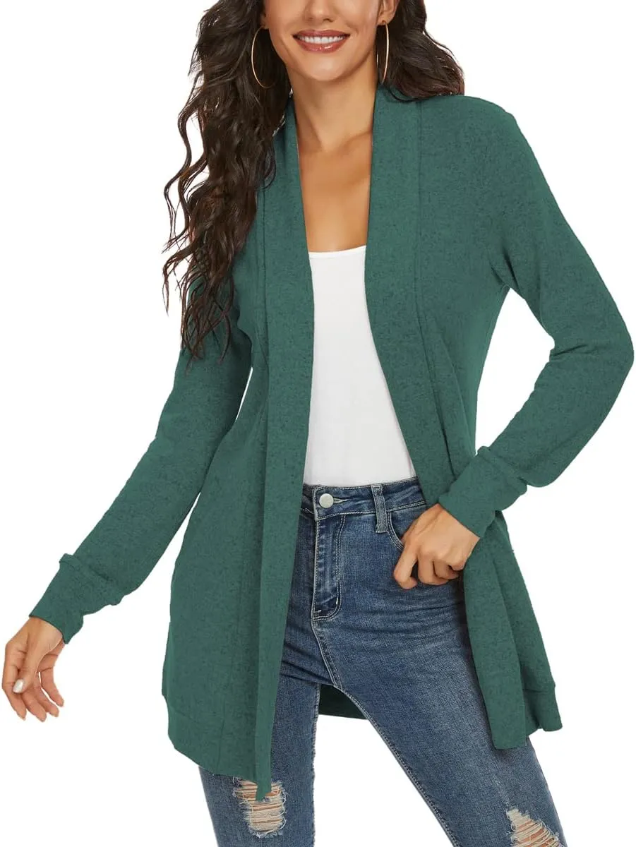 Tribear Women's Long Sleeve Open Front Loose Casual Lightweight Kimono Cardigan