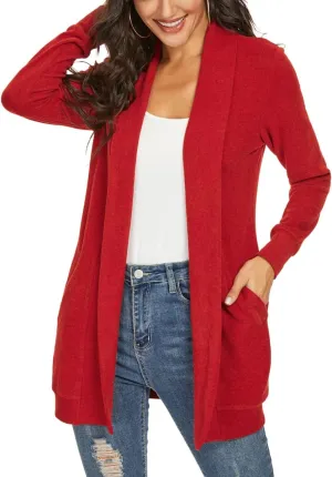 Tribear Women's Long Sleeve Open Front Loose Casual Lightweight Kimono Cardigan