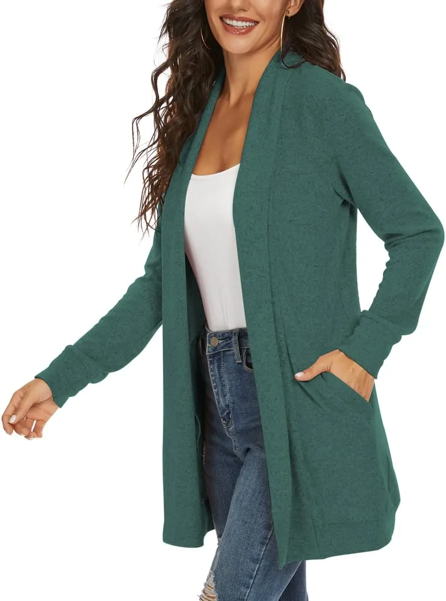 Tribear Women's Long Sleeve Open Front Loose Casual Lightweight Kimono Cardigan