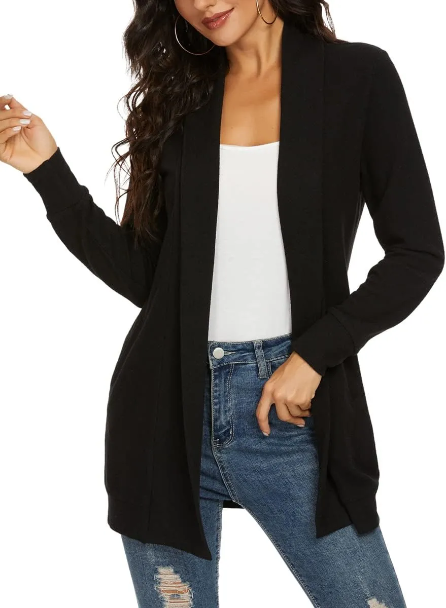 Tribear Women's Long Sleeve Open Front Loose Casual Lightweight Kimono Cardigan