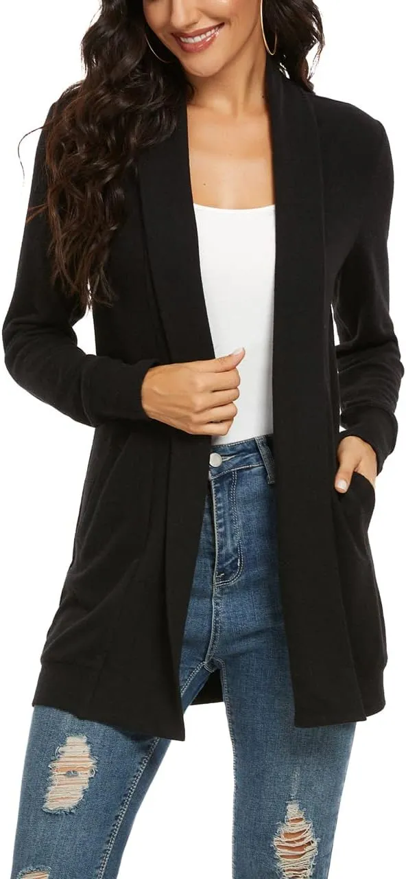 Tribear Women's Long Sleeve Open Front Loose Casual Lightweight Kimono Cardigan