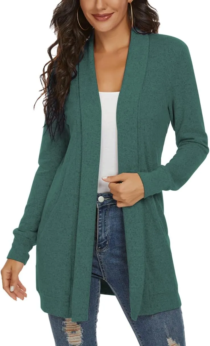 Tribear Women's Long Sleeve Open Front Loose Casual Lightweight Kimono Cardigan