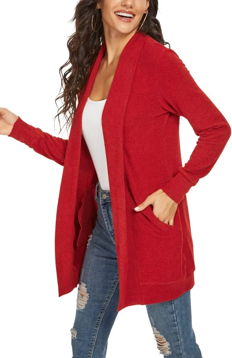 Tribear Women's Long Sleeve Open Front Loose Casual Lightweight Kimono Cardigan