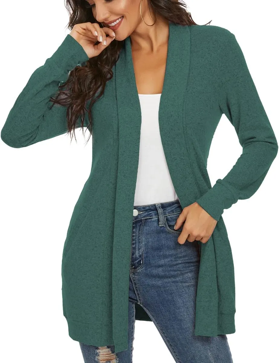 Tribear Women's Long Sleeve Open Front Loose Casual Lightweight Kimono Cardigan