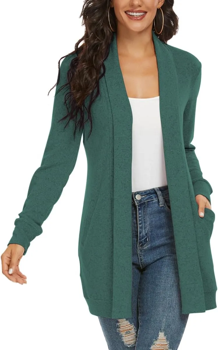 Tribear Women's Long Sleeve Open Front Loose Casual Lightweight Kimono Cardigan