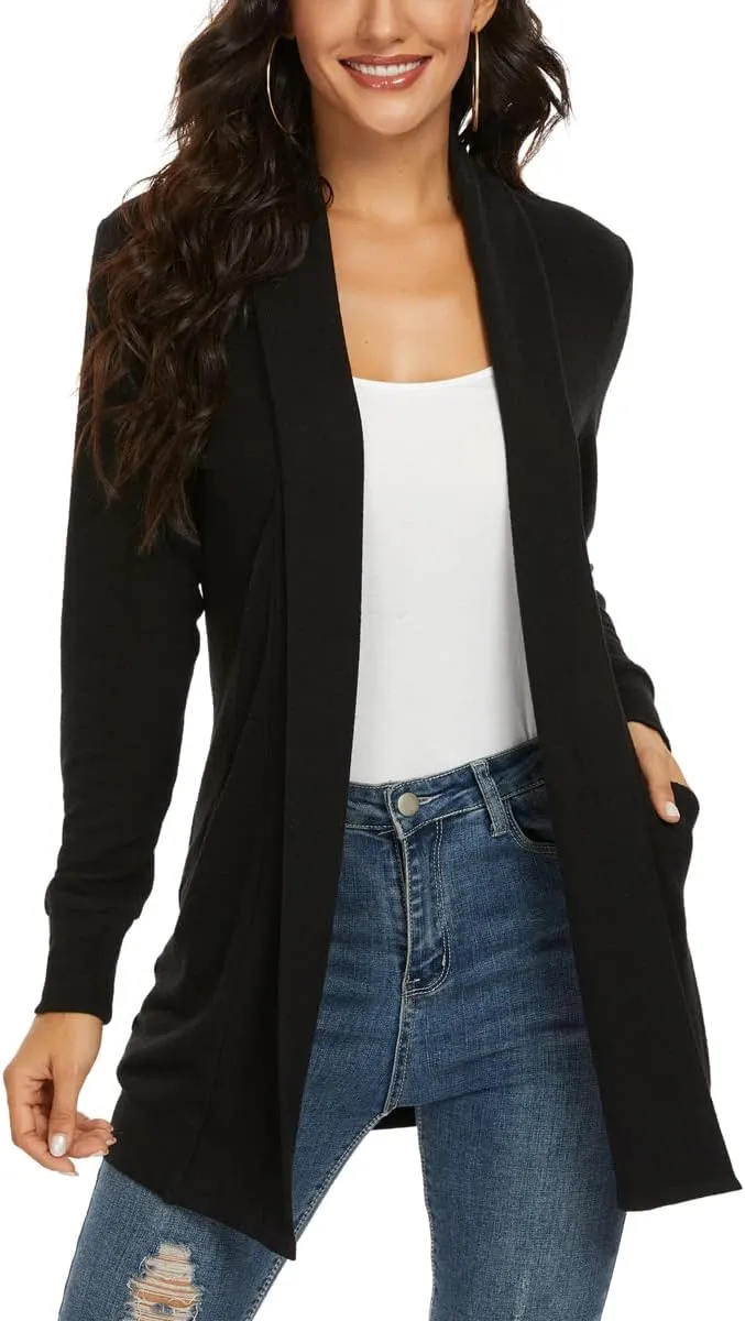 Tribear Women's Long Sleeve Open Front Loose Casual Lightweight Kimono Cardigan