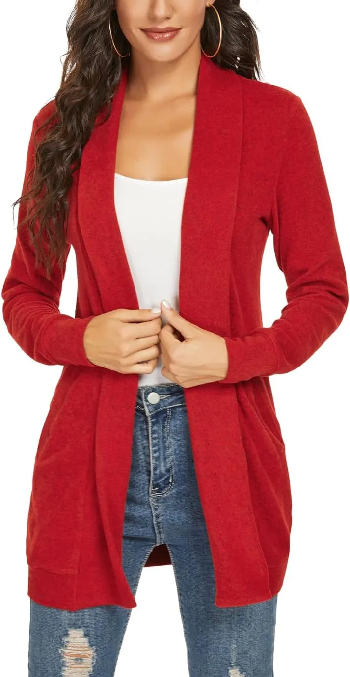 Tribear Women's Long Sleeve Open Front Loose Casual Lightweight Kimono Cardigan