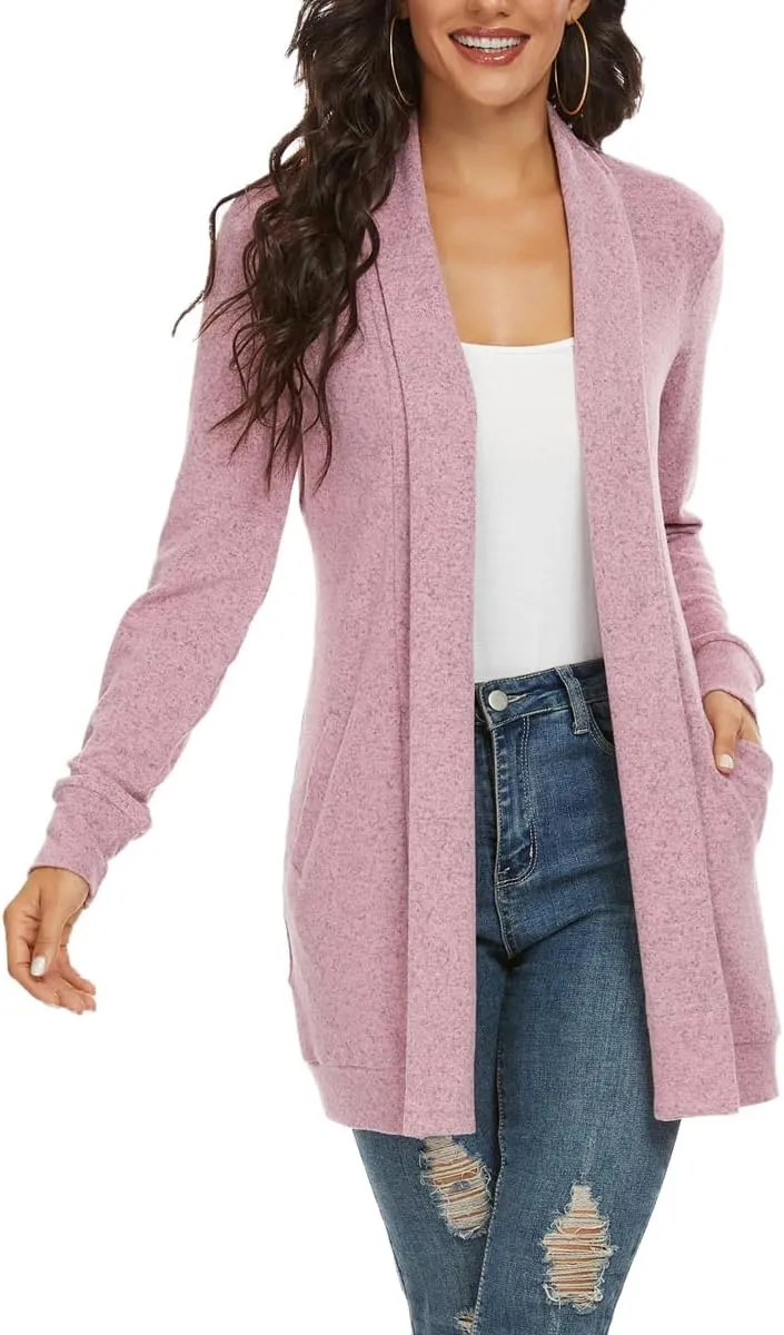 Tribear Women's Long Sleeve Open Front Loose Casual Lightweight Kimono Cardigan