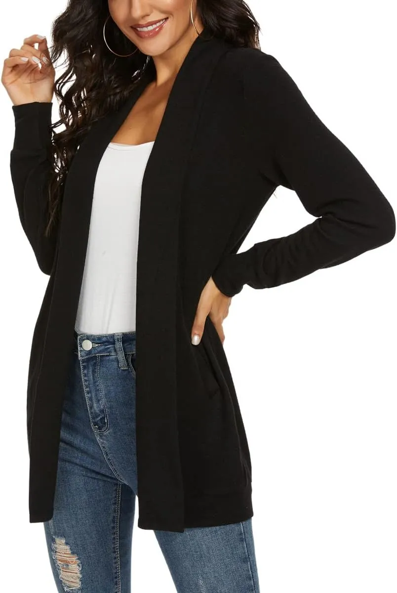 Tribear Women's Long Sleeve Open Front Loose Casual Lightweight Kimono Cardigan