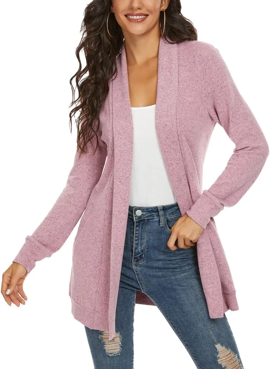 Tribear Women's Long Sleeve Open Front Loose Casual Lightweight Kimono Cardigan