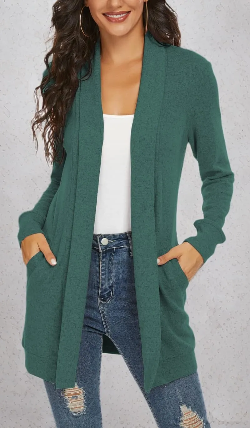 Tribear Women's Long Sleeve Open Front Loose Casual Lightweight Kimono Cardigan