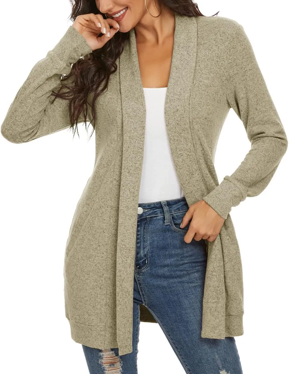 Tribear Women's Long Sleeve Open Front Loose Casual Lightweight Kimono Cardigan