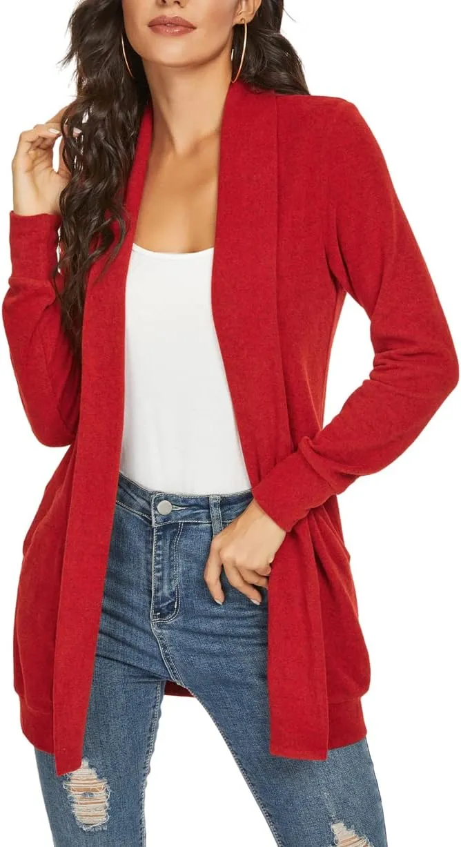 Tribear Women's Long Sleeve Open Front Loose Casual Lightweight Kimono Cardigan
