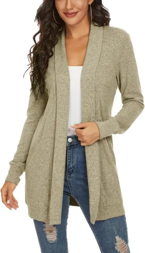 Tribear Women's Long Sleeve Open Front Loose Casual Lightweight Kimono Cardigan
