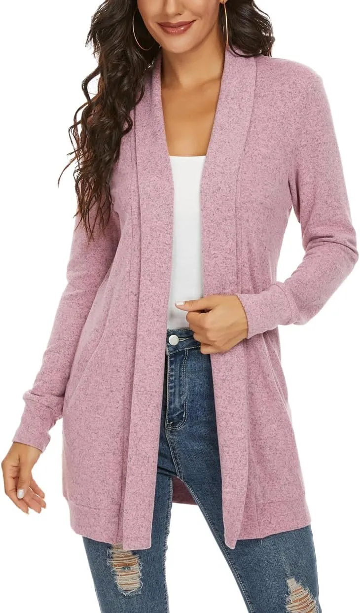 Tribear Women's Long Sleeve Open Front Loose Casual Lightweight Kimono Cardigan