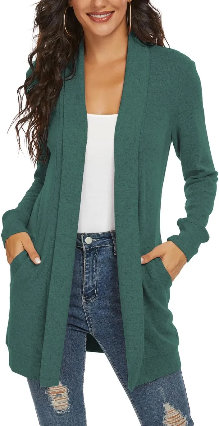 Tribear Women's Long Sleeve Open Front Loose Casual Lightweight Kimono Cardigan