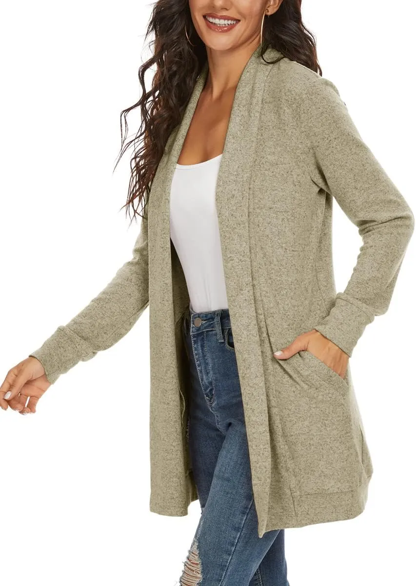 Tribear Women's Long Sleeve Open Front Loose Casual Lightweight Kimono Cardigan