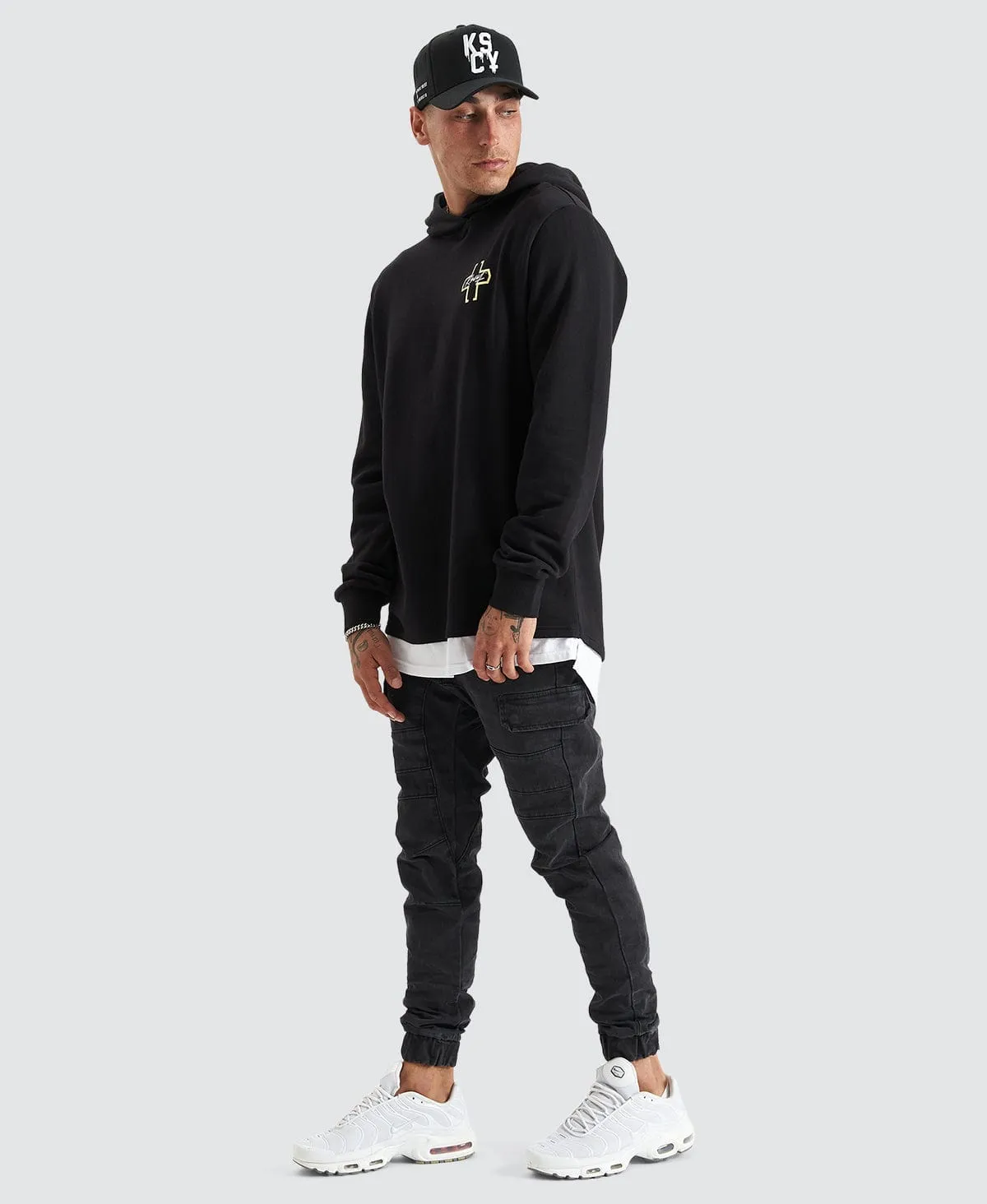 Unbowed Dual Curved Layered Hoodie Jet Black