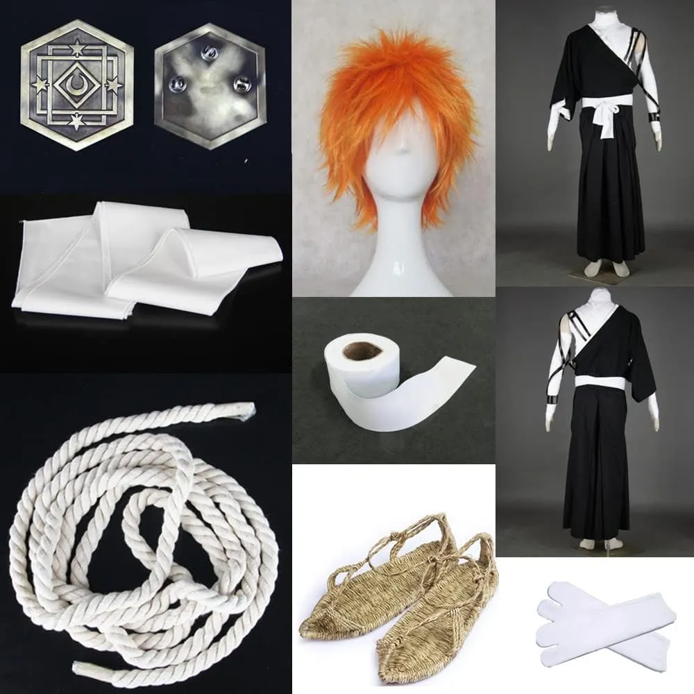 US size Anime Kurosaki Ichigo Cosplay Costumes Long cloak kimono suit