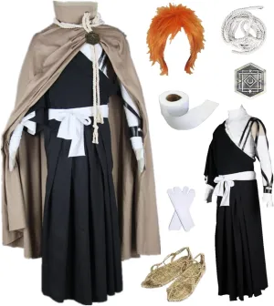 US size Anime Kurosaki Ichigo Cosplay Costumes Long cloak kimono suit