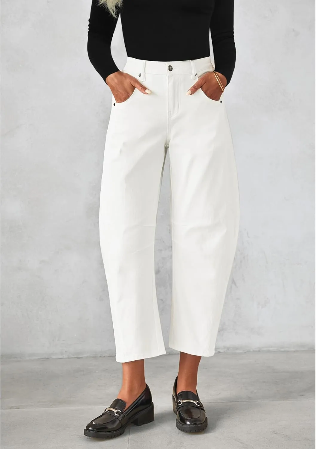 Utyful Barrel Jeans Women Cropped Baggy Trendy High Waisted Distressed Loose Stretch Denim Trouser Jeans with Pockets