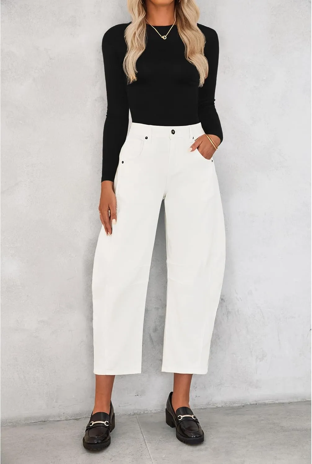 Utyful Barrel Jeans Women Cropped Baggy Trendy High Waisted Distressed Loose Stretch Denim Trouser Jeans with Pockets