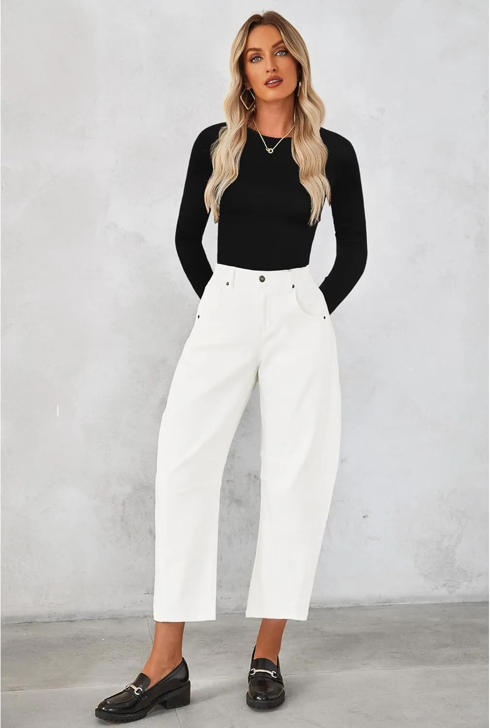 Utyful Barrel Jeans Women Cropped Baggy Trendy High Waisted Distressed Loose Stretch Denim Trouser Jeans with Pockets