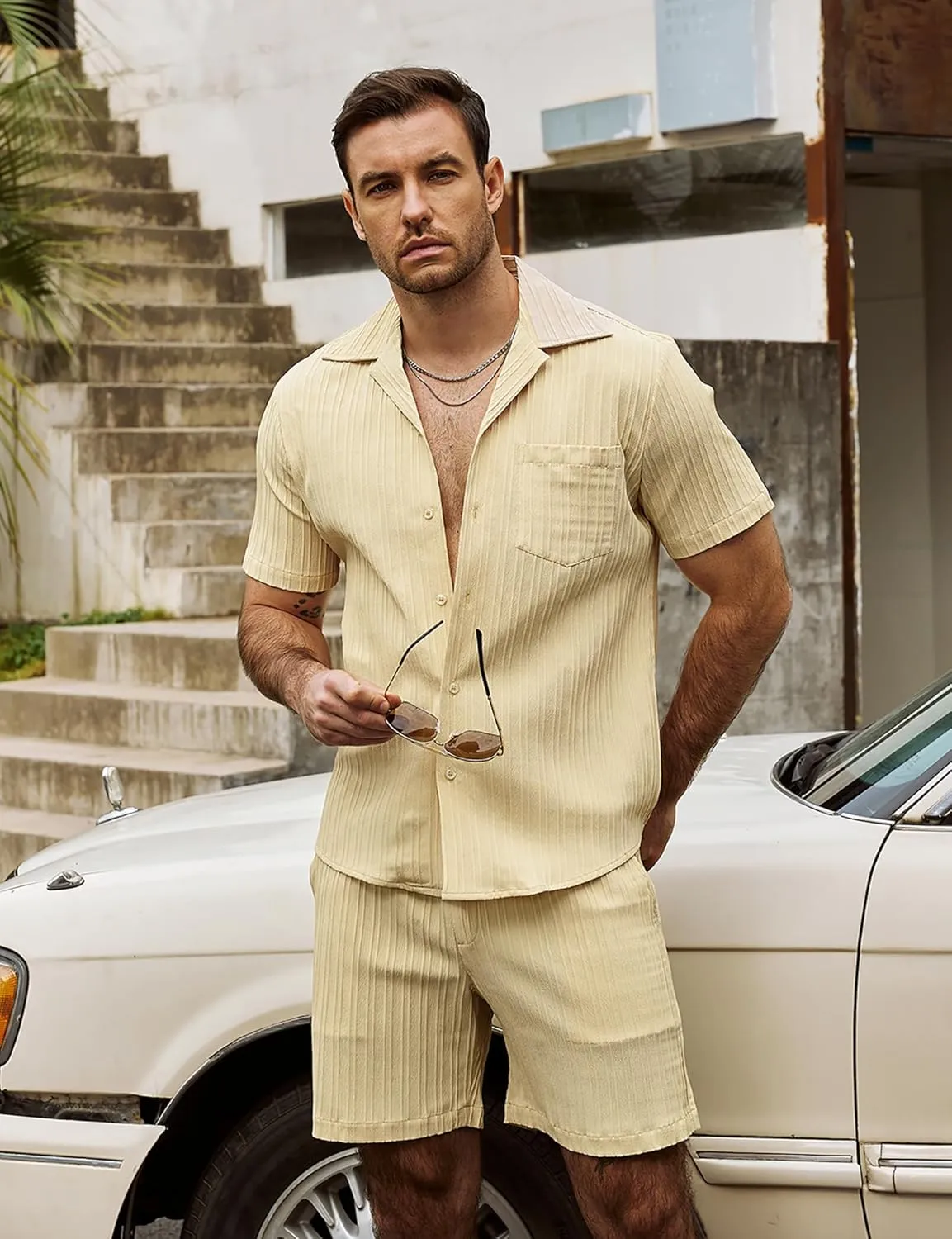 VATPAVE Mens Linen Shirts Casual Button Down Cuban Shirts Short Sleeve Summer Shirts Fashion Textured Beach Shirt with Pocket