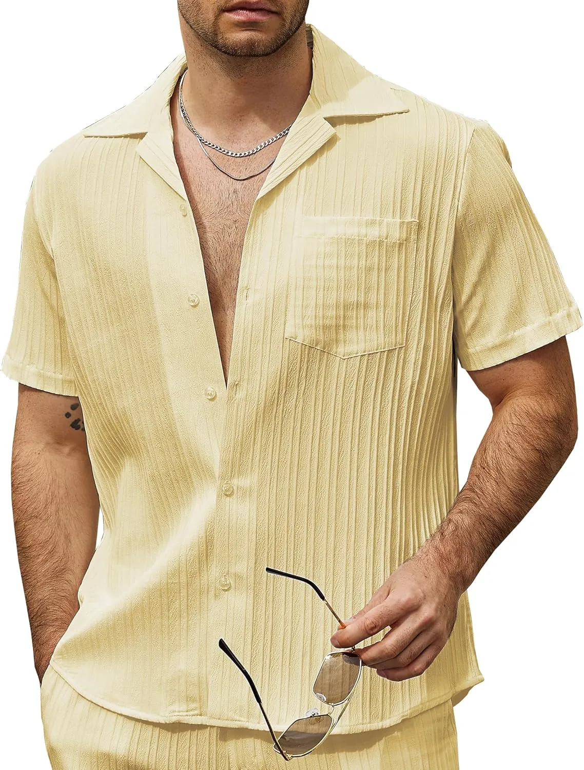 VATPAVE Mens Linen Shirts Casual Button Down Cuban Shirts Short Sleeve Summer Shirts Fashion Textured Beach Shirt with Pocket