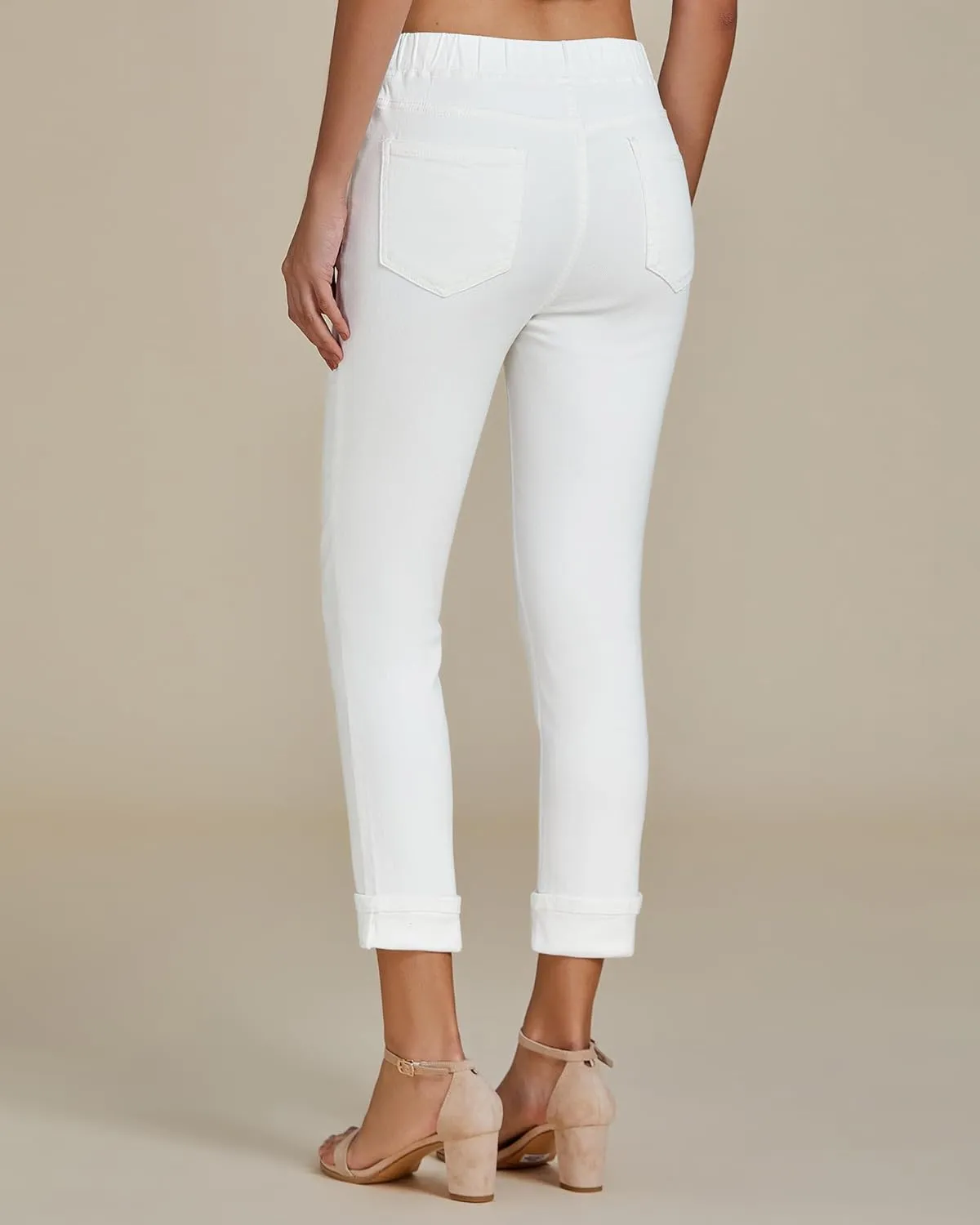 Vetinee Capris Jeans for Women High Waisted Pull On Elastic Waist Skinny Stretchy Denim Capri Pants Rolled Cropped Jeans